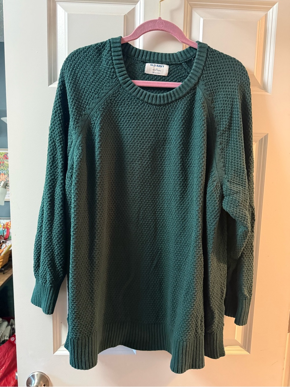 Old Navy Dark Teal Women's Crewneck Waffle-Knit Sweater
